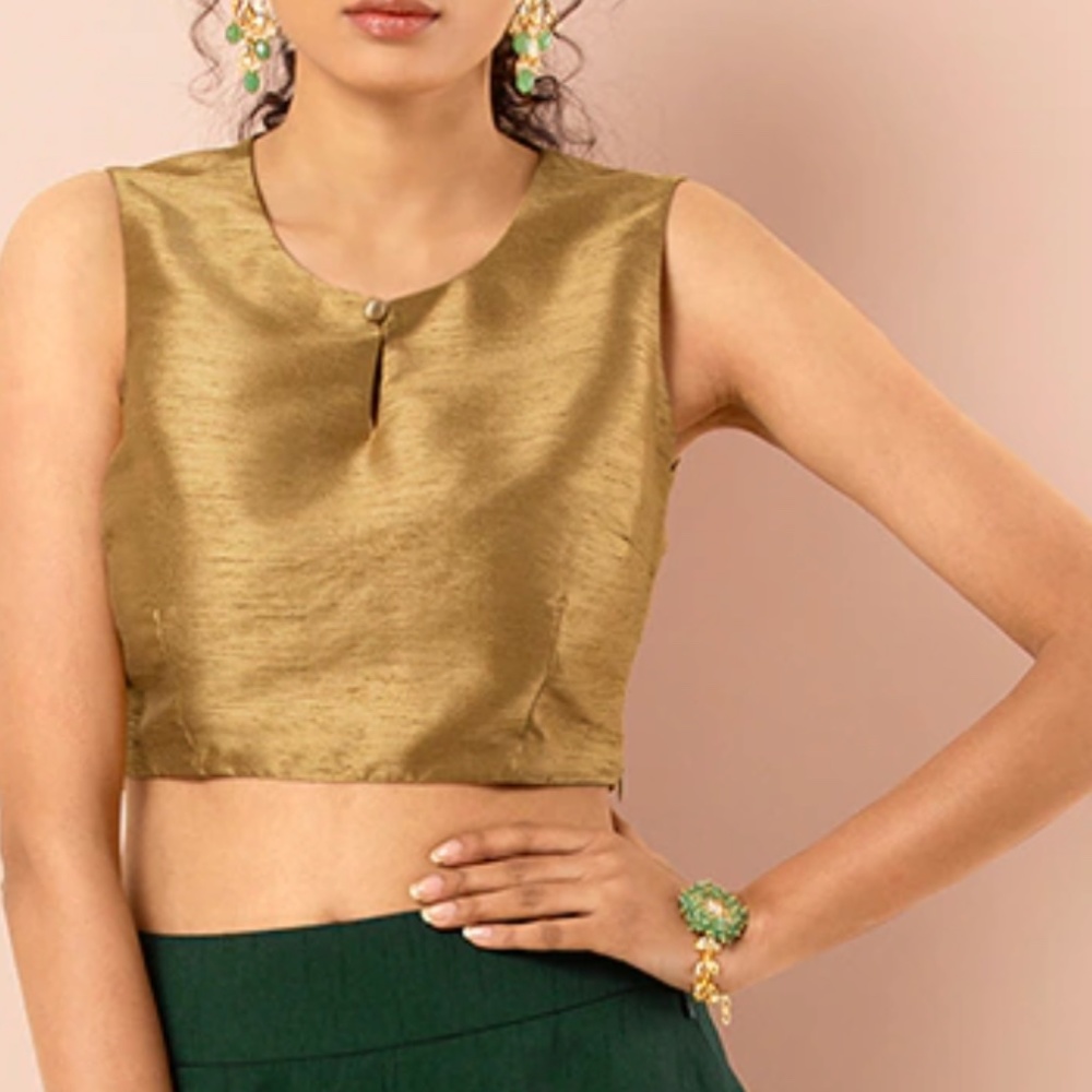Gold Poly Silk Slub Crop Top